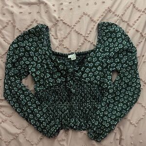 American Eagle Outfitters Dark Green Floral Blouse